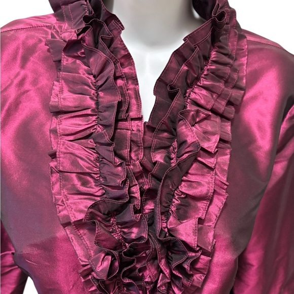 Lafayette 148 New York 100% Silk Taffeta Ruffle Blouse 12 Iridescent Purple - Picture 4 of 7